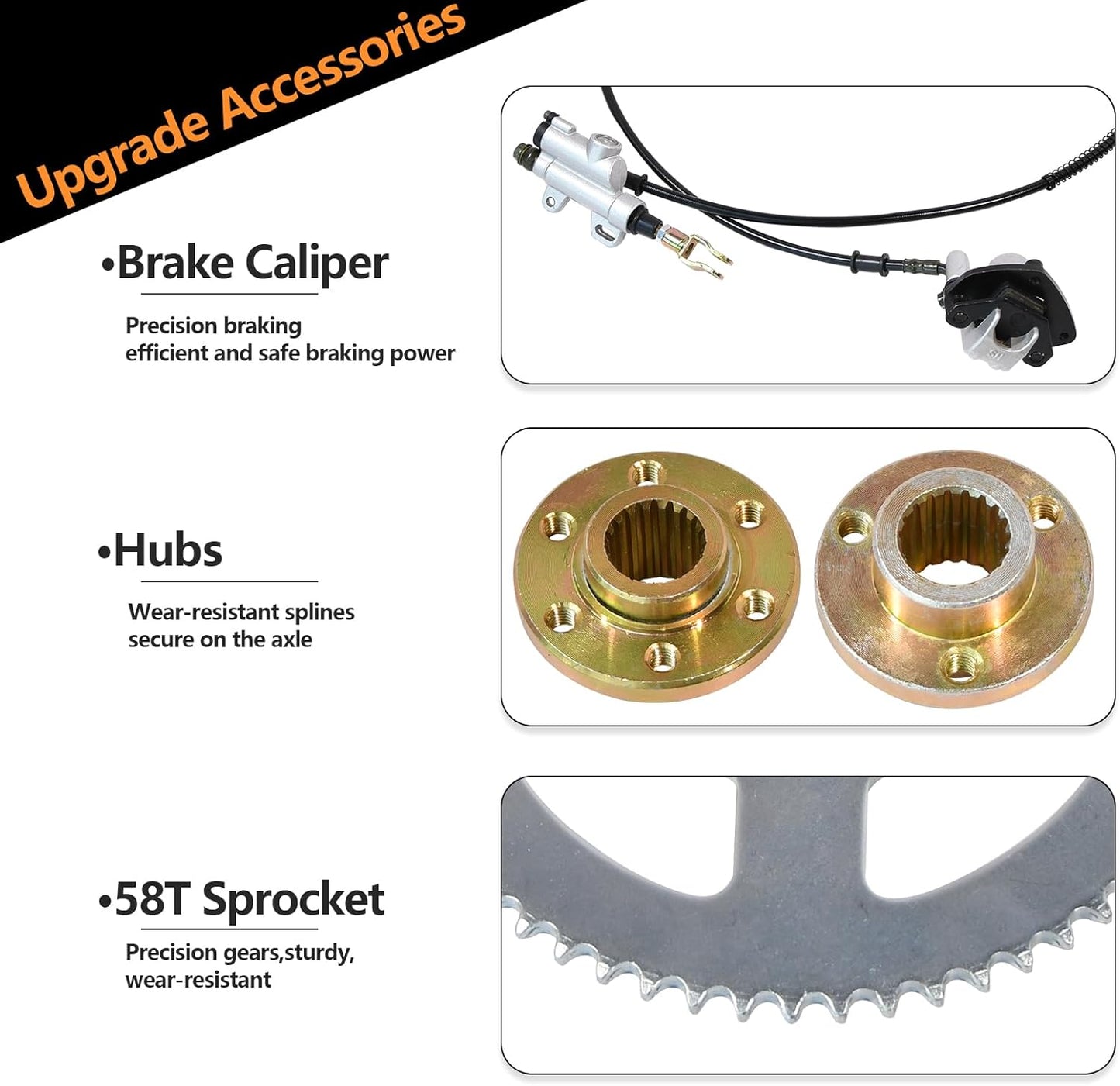 Kit de eje para Go Kart de 29 pulgadas, con eje, pinza de freno, disco de freno, rodamientos de bloque de almohada, cadena T8F, piñón de 58 dientes y buje de rueda.