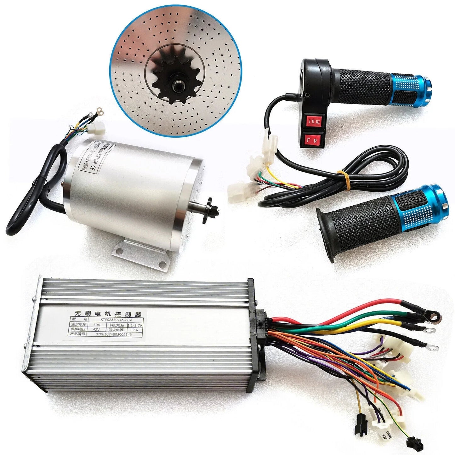 Kit: Motor electrico sin escobillas de 60V 2000W + Controlador + Acelerador/Throttle 